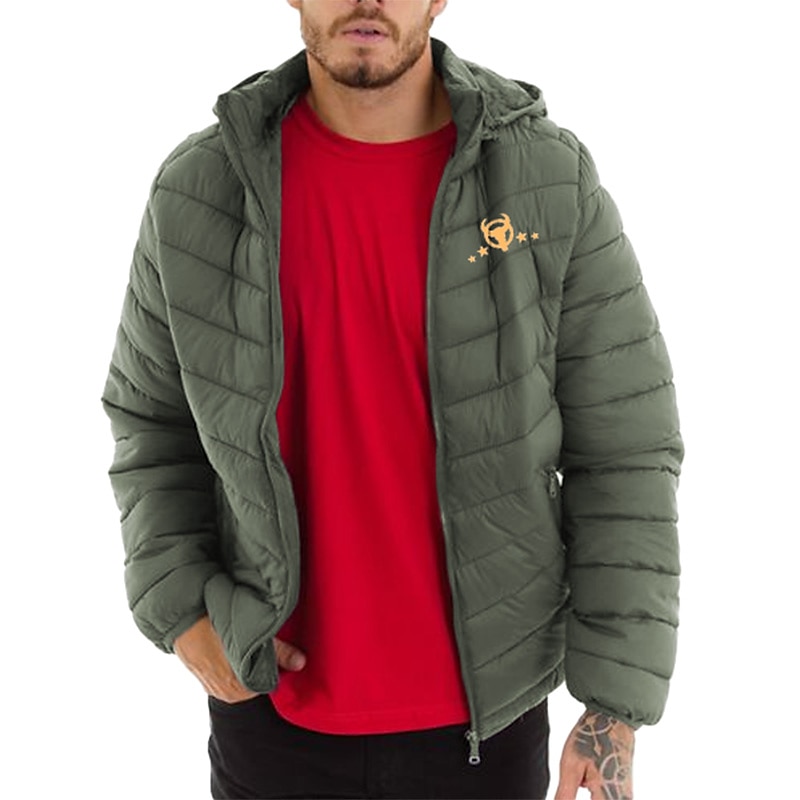 Graphic Denim Casual Men's Coat Parka Daily Holiday Going out Fall & Winter Hooded Long Sleeve Black Army Green Dark Blue XS S M Polyester Jacket 2024 - $41.99 –P2