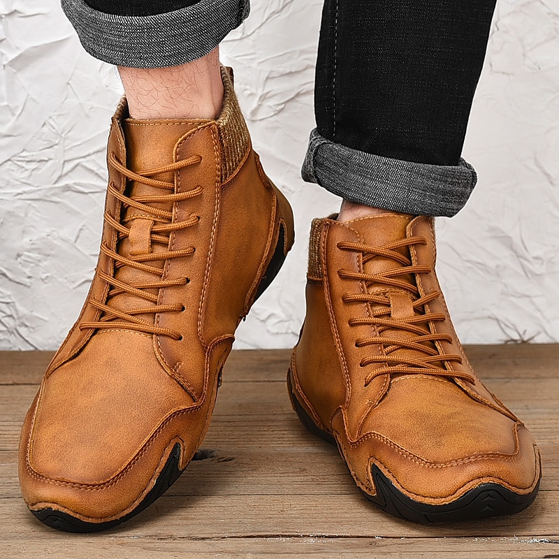 męskie buty vintage z wysoką cholewką – sznurowane, codzienne buty outdoorowe z antypoślizgową podeszwą do wędrówek i codziennego noszenia 2025 - $42.99 –P2