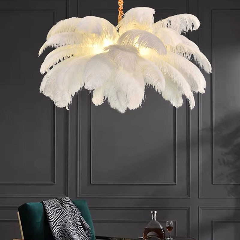Lampadario A Sospensione A Led Splendido Lampadario A Sospensione Con Bouquet Di Piume Di Struzzo Bianche Extra Large, Lampadario A Sospensione Romantico Per La Camera Da Letto Del Ristorante del 2025 a $481.49 –P3
