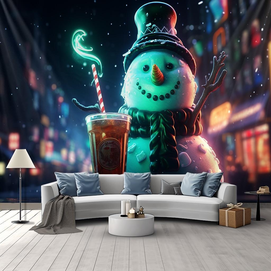juldekorationer blacklight gobeläng uv reaktivt sken i mörkret snögubbe xmas trippy bar dimmigt hängande gobeläng väggkonst väggmålning för vardagsrum sovrum 2025 - $20.99 –P11