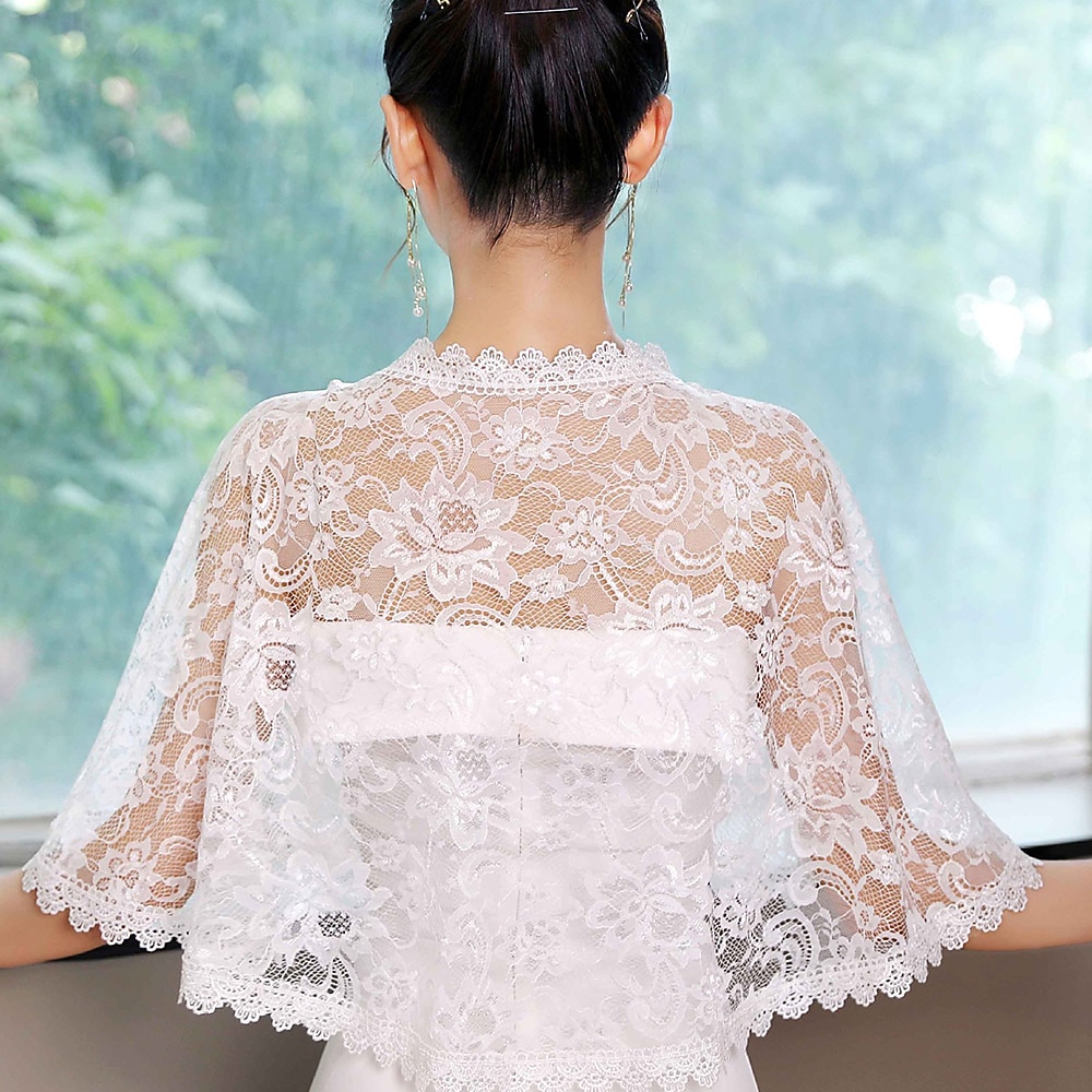 Sjalar till damer Bolero Bridal's Wraps Bröllopsgästs wraps Kåpa Elegant Lyx Ärmlös Polyester Brudsjalar Med Spets Till Bröllop Sommar 2026 - $22.99 –P2