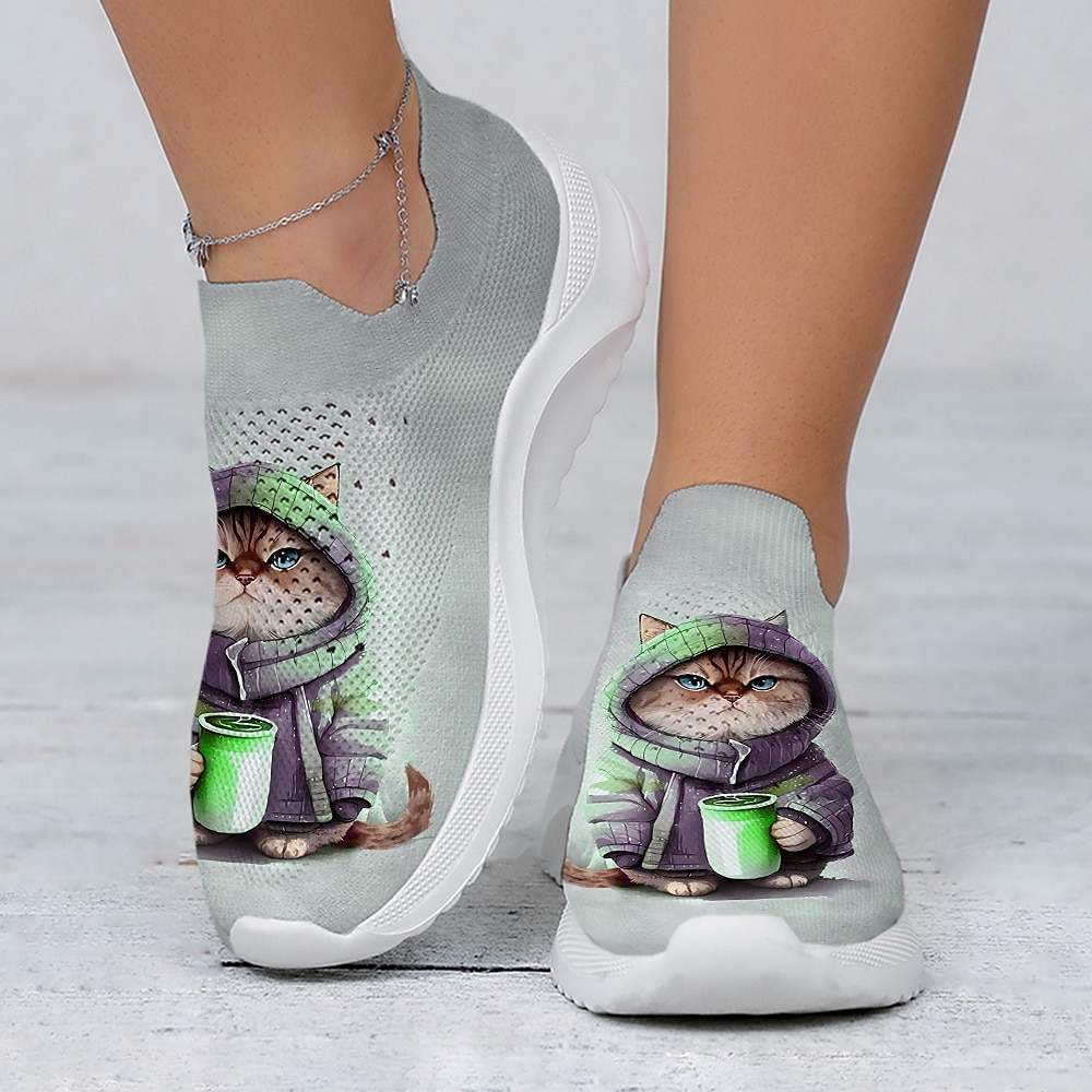 simpatiche sneakers slip-on da donna con stampa gatto, scarpe da passeggio leggere e traspiranti, calzature casual comode ed eleganti, perfette per l'uso quotidiano del 2025 a $14.99 –P7