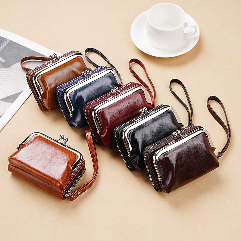 2023 Women New Retro Genuine Leather Rivet Short Wallet Zipper Coin Card Holder Female Coin Clutch Wallets Purse Money Bag 2025 - $14.99 –P1