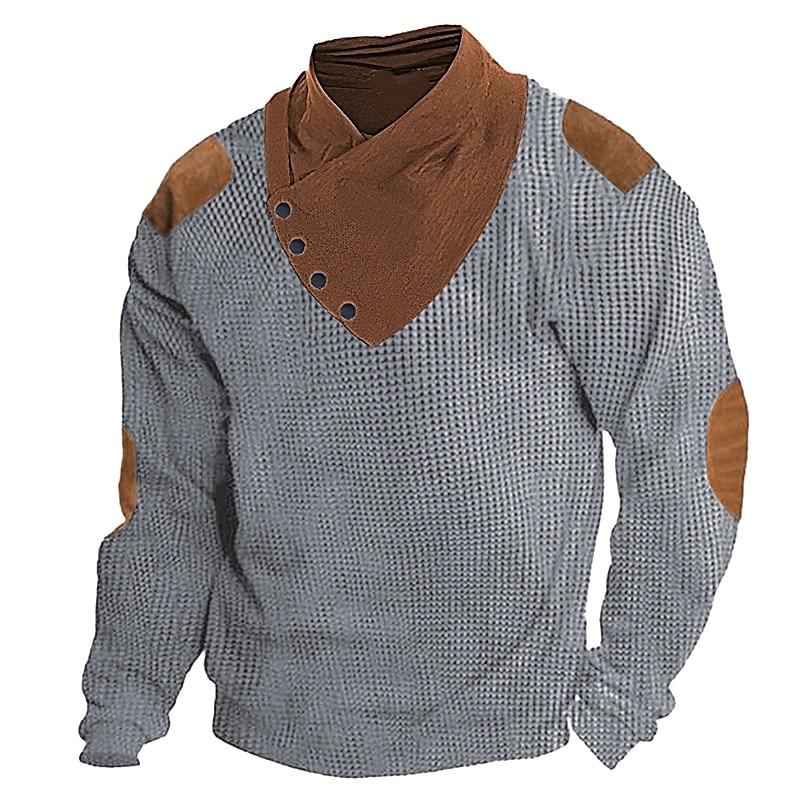 Herren T Shirt T-Shirt Langarmshirt Langarm Stehkragen Frühling & Herbst Farbblock Mode Designer Basic Patchwork Urlaub Straße Ausgehen Schwarz Marinenblau Braun Top T-Shirt für Herren 2025 - $20.99 –P3