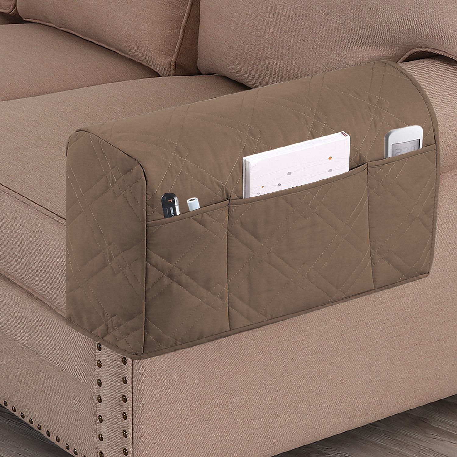 2 peças capas de apoio de braço à prova d'água para cadeiras e sofás capas de braço de sofá para capas de apoio de braço de sofá com bolso lateral protetor de móveis antiderrapante lavável de 2025 por $31.99 –P9