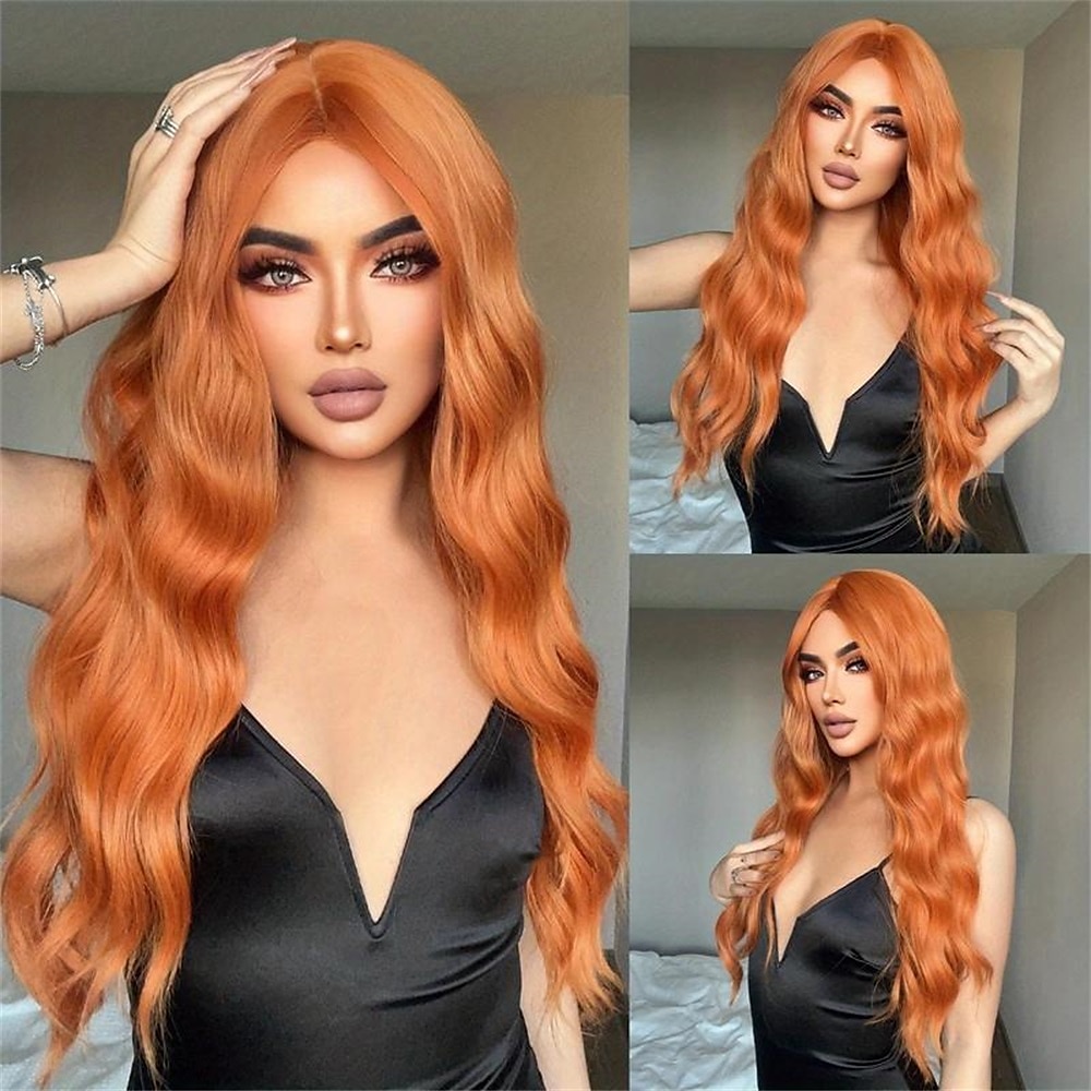 Synthetische Perücken Locken Mittelteil Perücke Lang A1 A2 Orange Synthetische Haare Damen Modisches Design Weich Natürlich Orange Schatten Dunkelgrau 2025 - $22.99 –P4
