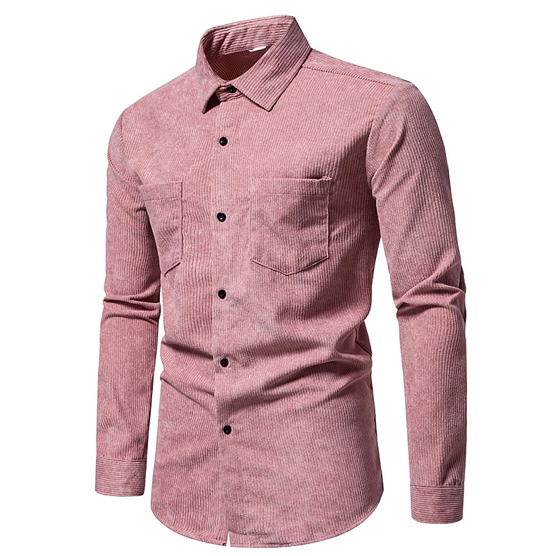 Per uomo Camicia Maglietta informale Camicia di velluto a coste Nero Giallo Rosa Viola Marrone Manica lunga Liscio Bavero Strada Da mare Di base Abbigliamento Di tendenza Comodo del 2025 a $28.99 –P20
