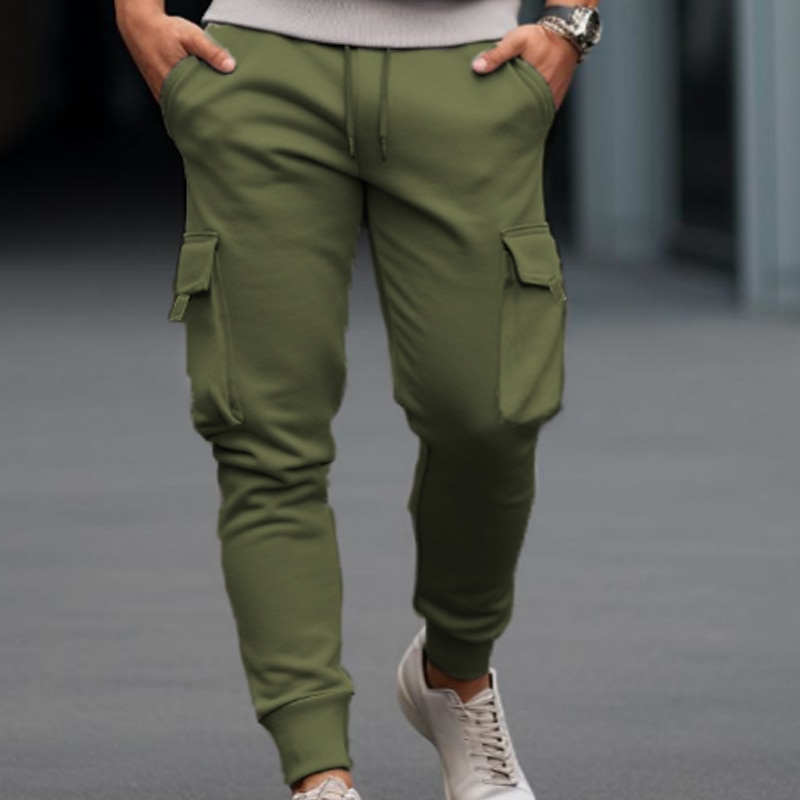 Men's Sweatpants Trousers Cargo Sweatpants Drawstring Elastic Waist Elastic Cuff Plain Comfort Breathable Casual Daily Holiday Sports Fashion Red Royal Blue 2025 - $20.99 –P5