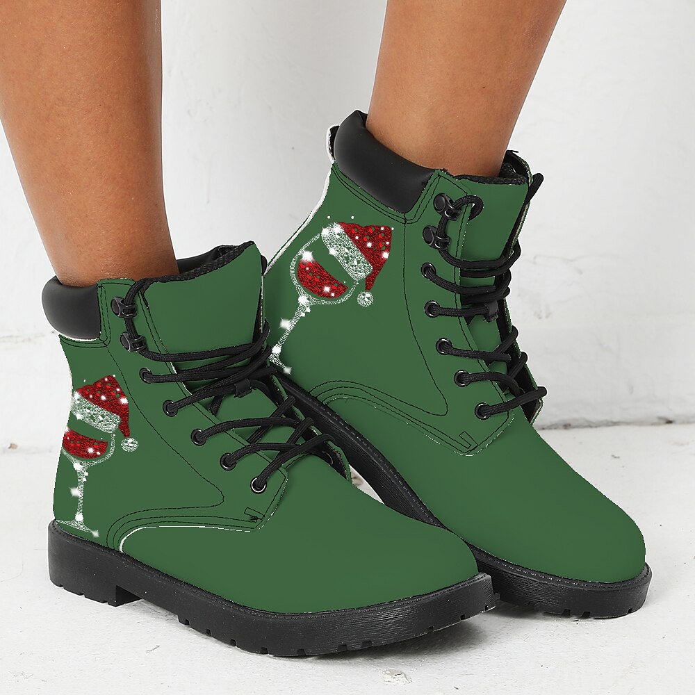Mulheres Botas Imprimir sapatos Sapatos de Natal Coturnos Natal Diário Botas Botas Tornozelo Inverno Sem Salto Ponta Redonda Dedo Fechado Moda Casual Couro Sintético Com Cadarço Preto Verde de 2025 por $60.99 -P2