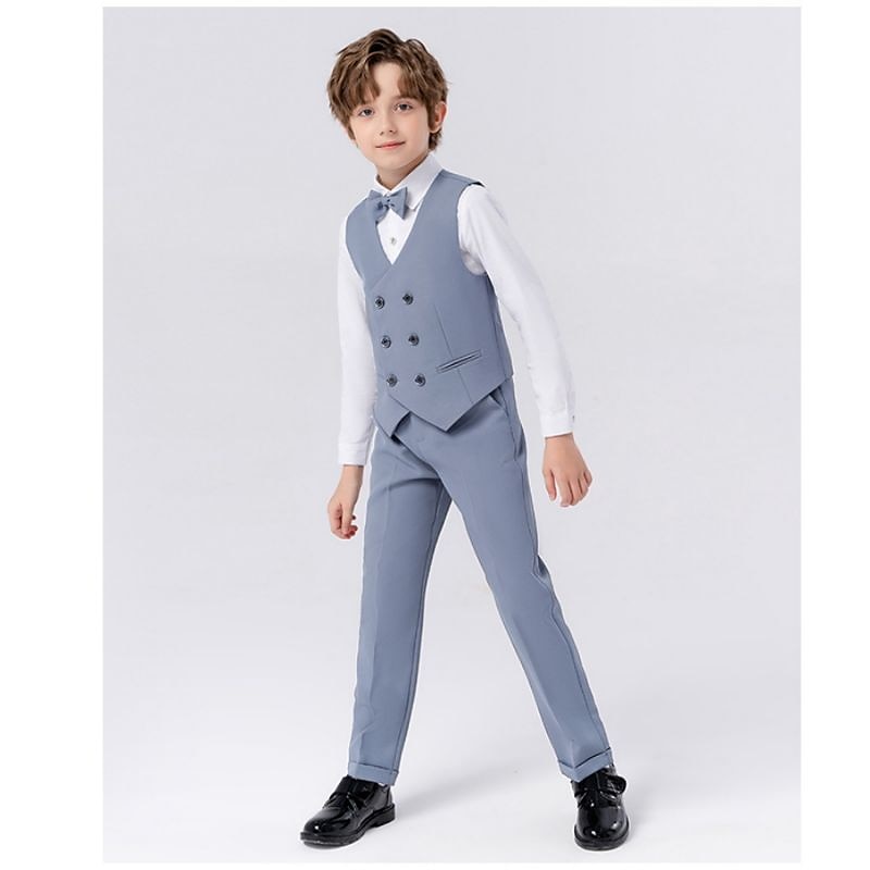 6 deler Barn Gutt Dress og blazer Antrekk Helfarge Langermet Knapp Sett Formell Kul Høst Vinter 7-13 år Grå 5-delt sett (jakke + vest + bukse + sløyfe + Blått 6-delt sett (skjorte + jakke + vest 2025 - $95.99 –P11