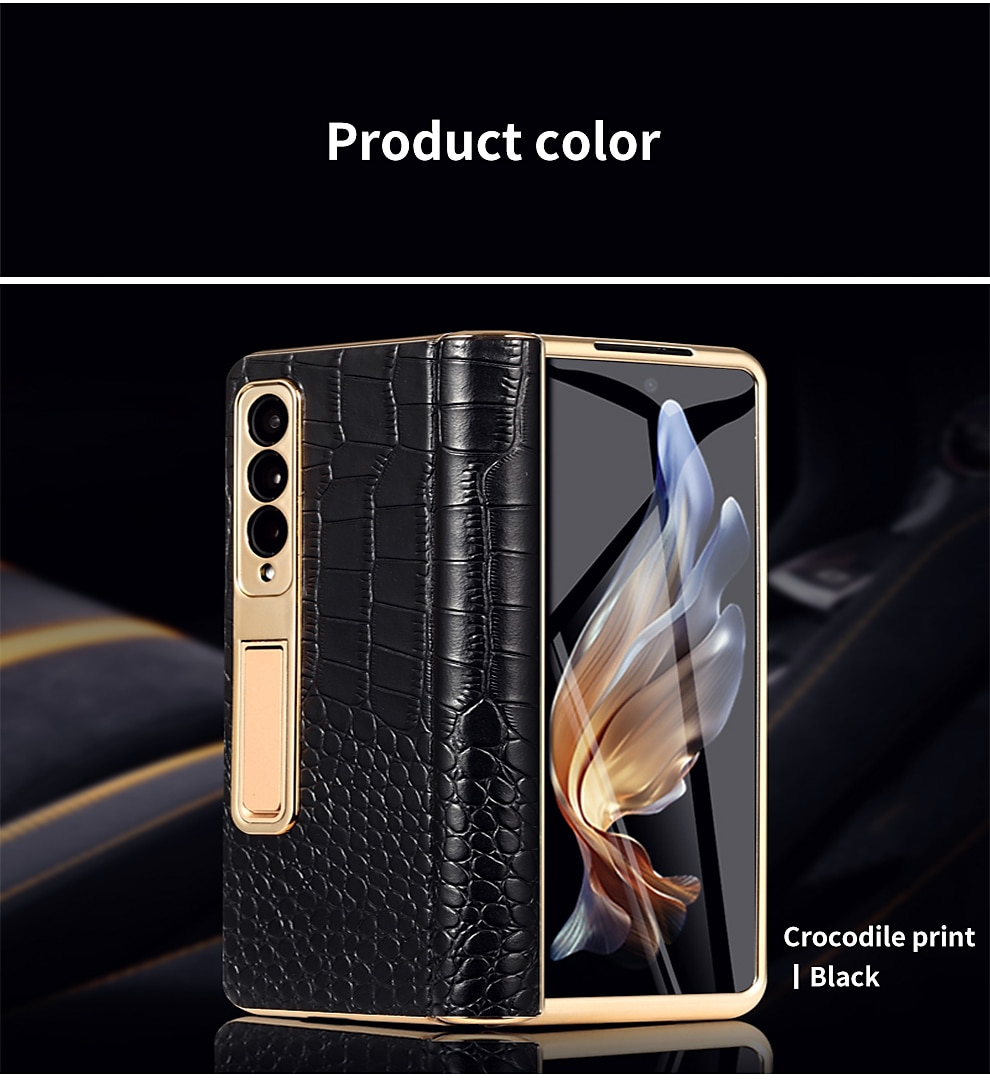 Leather Phone Case for Samsung Galaxy Z Fold 5 4 3 Fold4 Fold5 Gold Plating Magnetic Hinge Stand Back Cover with Mirror Film 2025 - $51.99 –P12