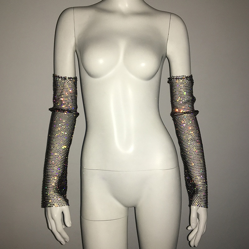 Čirý mesh drahokamu Rukavice bez rukojeti Dlouhé rukavice Kovový Třpyt Sexy Krajka Pro Disko Kostýmová hra Karneval Dámské Kostýmní šperky Módní šperky 2025 - $26.99 –P10