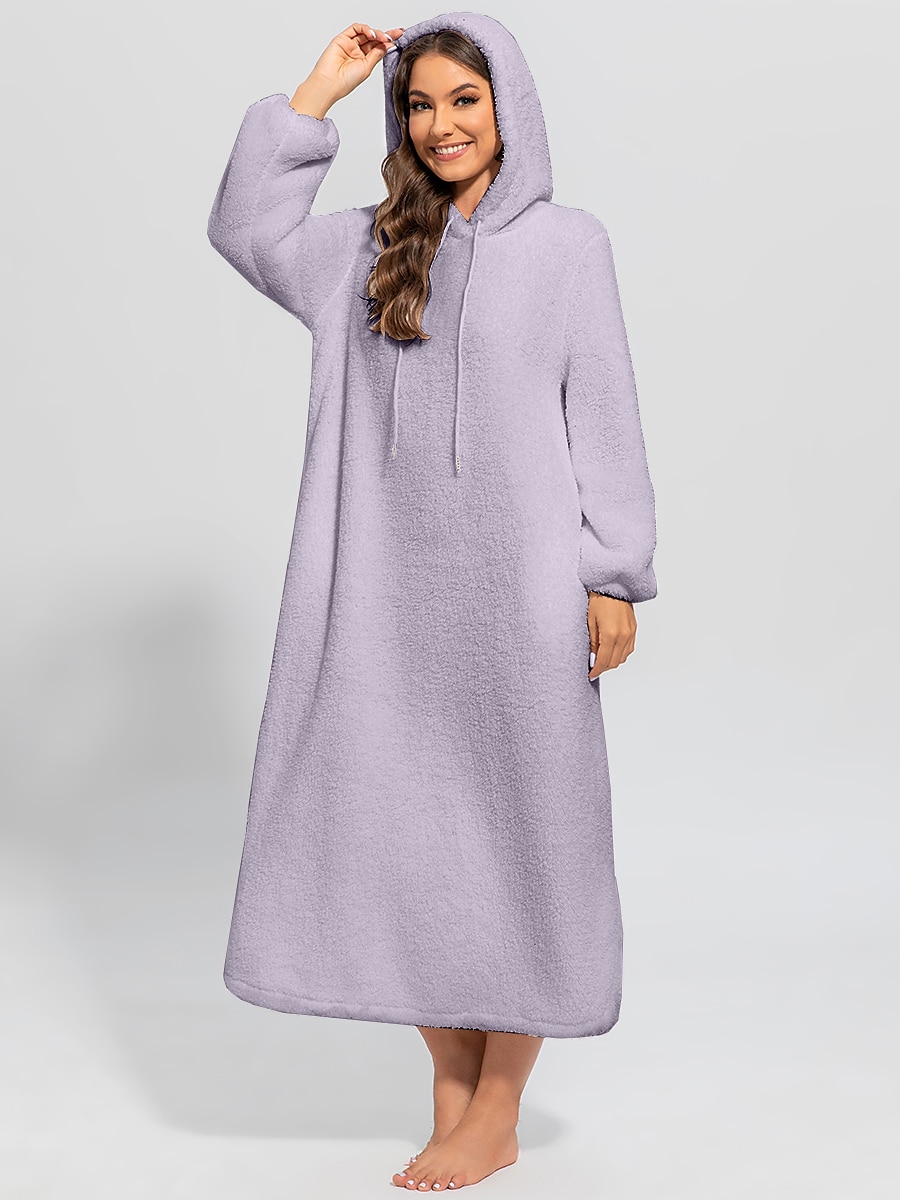 Women's Loungewear Nightshirt Dress Pure Color Casual Comfort Soft Home Daily Going out Coral Fleece Coral Velvet Warm Hoodie Long Sleeve Fall Winter Home Outfits 2025 - $26.99 –P12