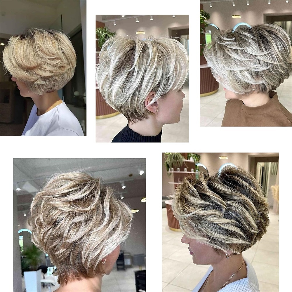 breve highlight parrucche bionde pixie cut per le donne nere candeggina bionda bob parrucca a strati con parte laterale con frangia per tende per le donne parrucca sintetica biondo chiaro bob shaggy del 2025 a $25.99 –P3