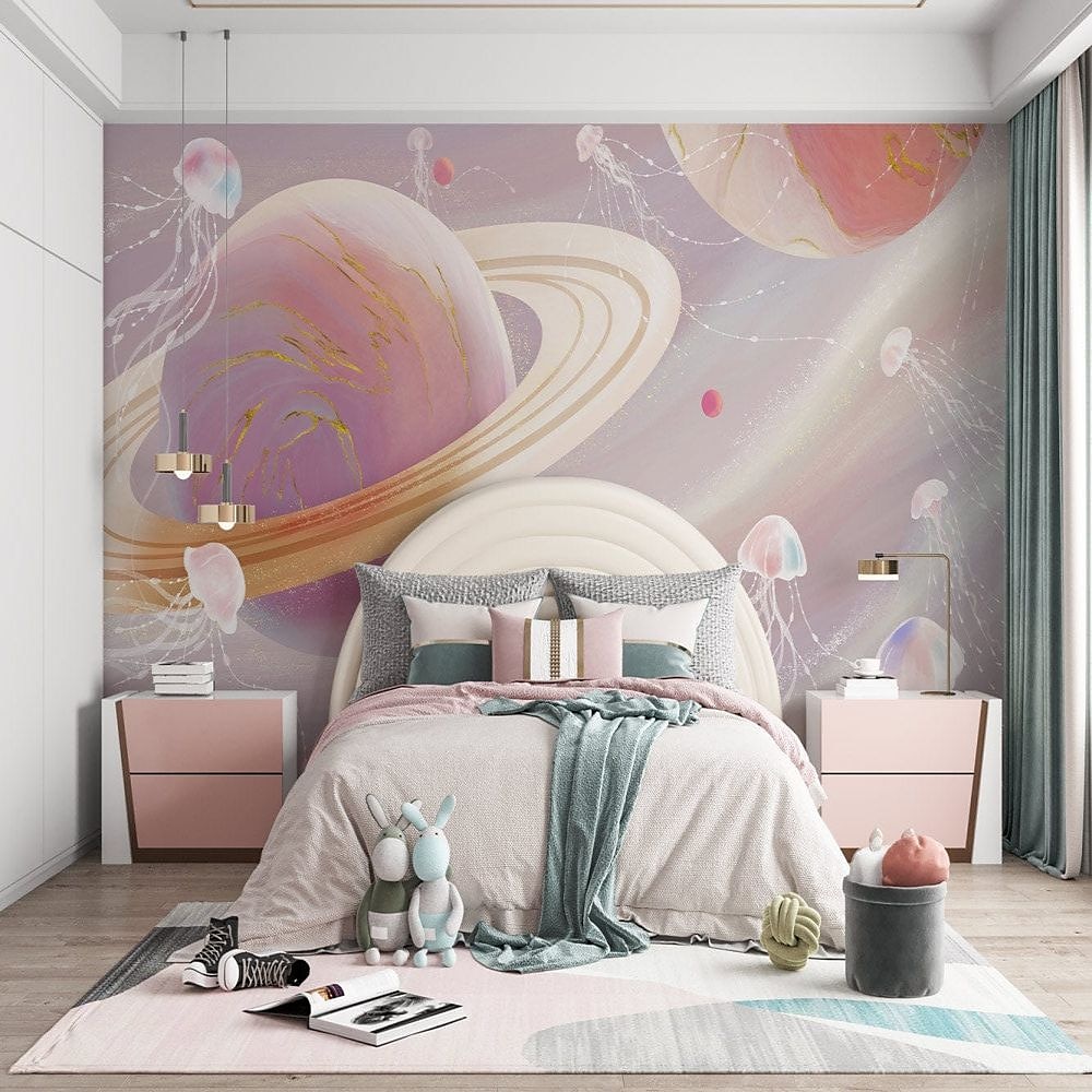 3d muurschildering behang zonnestelsel galaxy planet muursticker die print peel en stick verwijderbare pvc/vinyl materiaal zelfklevend/lijm vereist muur decor muurschildering voor woonkamer slaapkamer 2025 - $43.99 –P6