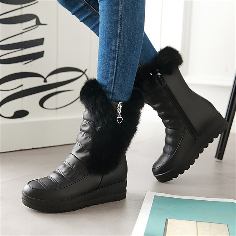 Dámské Boty Sněhule Venkovní Denní Pevná barva Podšité fleecem Kotníkové boty Booties Rovná podrážka Oblá špička Na běžné nošení Pohodlné Umělá kožešina Zip Černá Bílá Růžová 2025 - $64.99 –P9