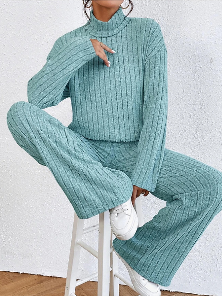 dam loungewear set ren färg ledig komfort mjuk hemgata dagligen polyester andas hög hals långärmad tröja byxa höst vinter hem outfits 2025 - $31.99 –P6