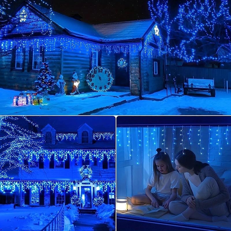 1 confezione di luci natalizie a forma di ghiacciolo, 96 led 4 m 8 modalità e timer, bianco caldo, bianco freddo, multicolore, luci a stringa esterne collegabili impermeabili per vacanze, matrimoni, del 2025 a $18.99 –P4