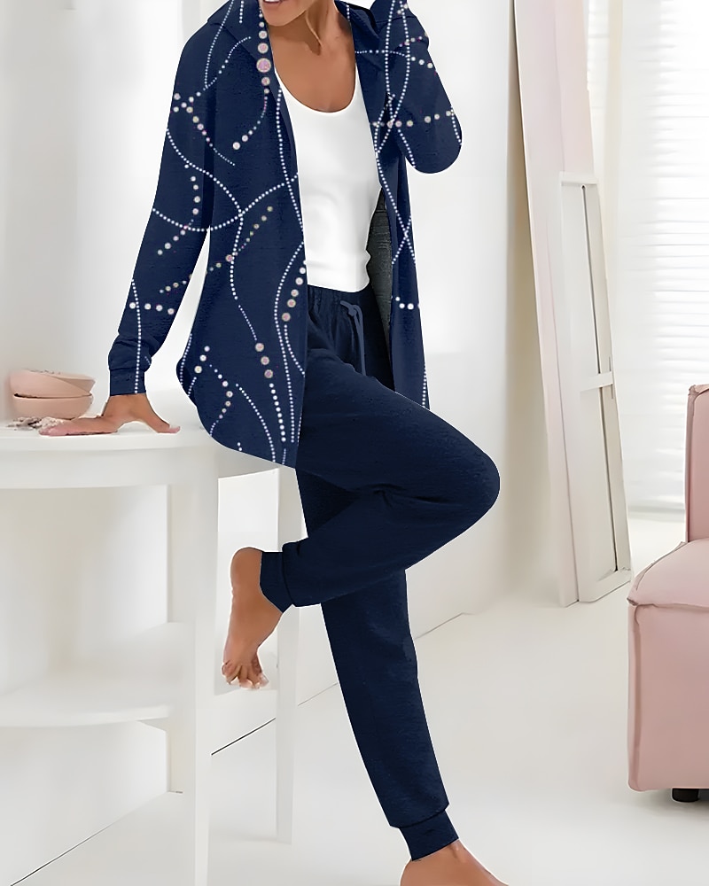 Dame 2 Deler Aktiv Daglig Hettegenser Track Suit Bukser Sett Bukser Langermet Hette Blomster Snortrykk Utendørs Fritid Hvit Rosa Mørk Marine Høst Vinter Vanlig Passform 2025 - $49.99 –P7