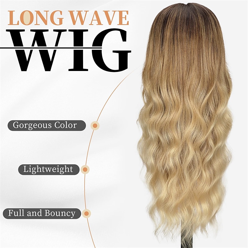 светлый парик для женщин, длинные волнистые кружевные волосы, светлый парик, синтетическая средняя часть, светлые парики с эффектом омбре для повседневной вечеринки 2025 - $23.99 –P4