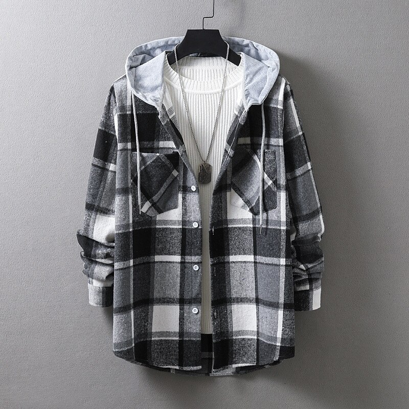 Men's Shirt Casual Shirt Plaid Shirt Button Up Shirt Overshirt Plaid / Check Outdoor Daily Wear Yellow Blue Orange Green Long Sleeve Hooded Fall & Winter Clothing Apparel Front Pocket 2025 - $35.99 –P5