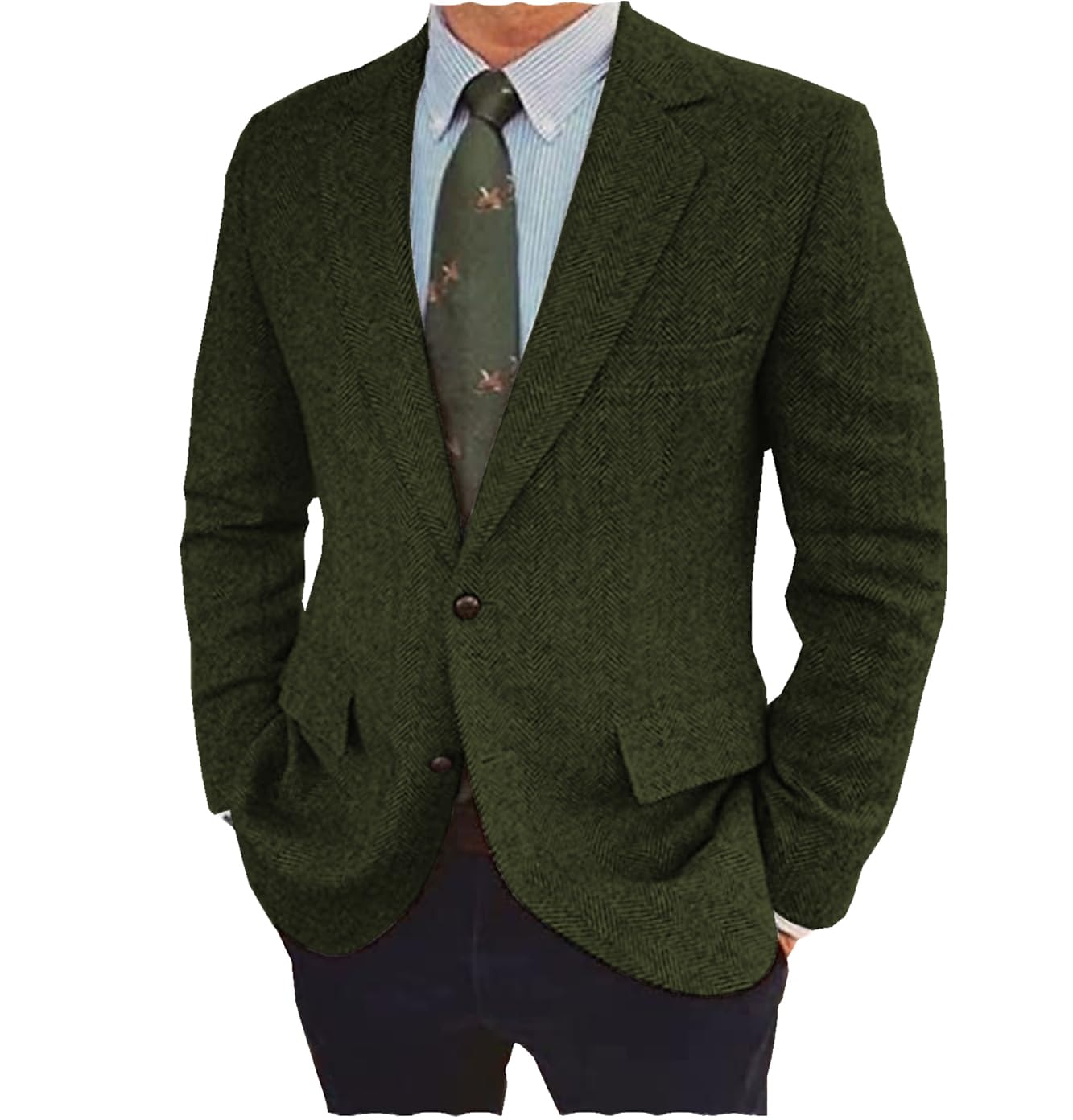 Herren Tweed Fischgrät Blazer Retro Vintage Jacke Winter Regular Übergröße Einreihig Zwei Knöpfe Braun Schwarz Blau 2025 - $82.99 –P2