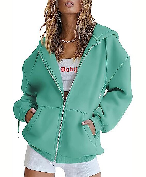 Moletom Moletom com zíper Pullover Tecido Bolso frontal Para Mulheres Adulto Não Imprimindo Rua Casual / Diário de 2025 por $21.99 –P2