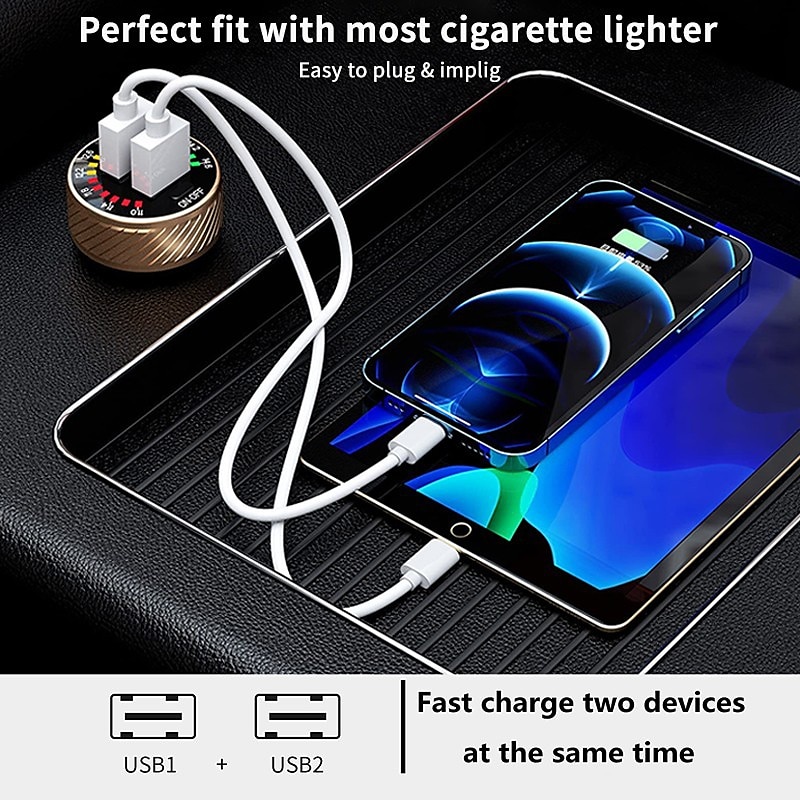 2025年 QC 3.0 デュアル USB 車の充電器、電圧計表示電源アダプタ、携帯電話用シガー ライター ソケット付き  コレクション – $28.99 –P5