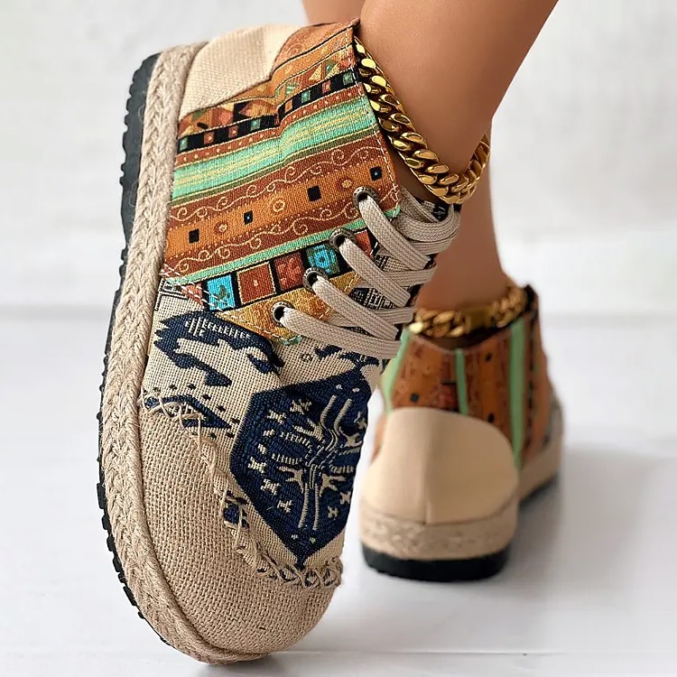 tênis feminino boêmio com cadarço – calçados casuais de lona com estampa étnica e sola trançada, calçados leves e confortáveis para caminhada, uso diário e viagens de 2026 por $36.99 –P2