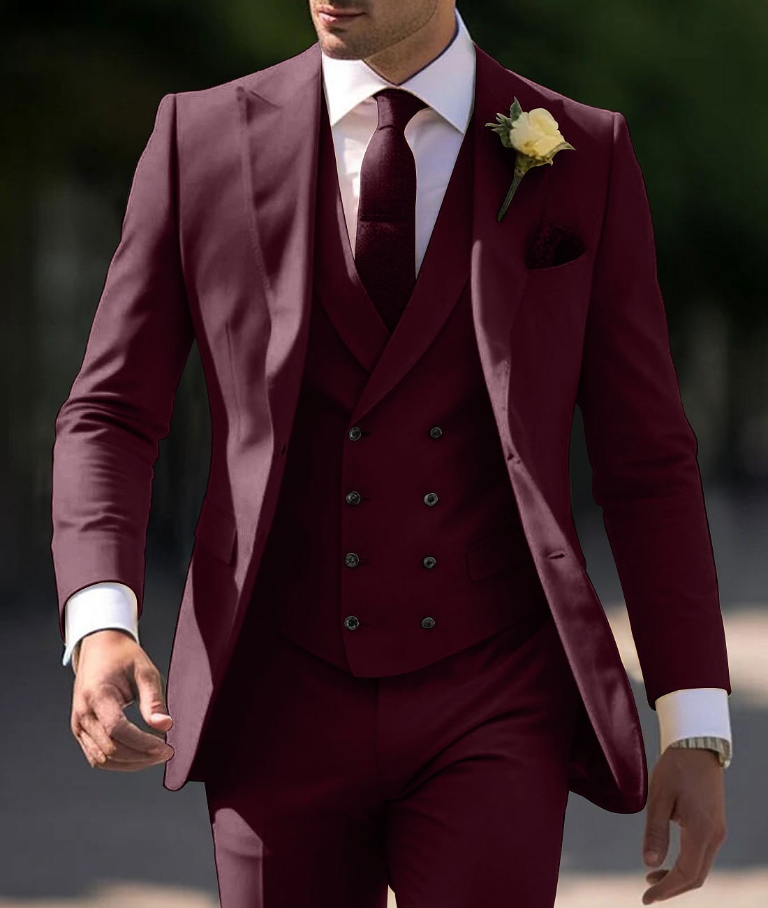 De los hombres Boda Boda de otoño Trajes Pico Amarillo Claro Marrón Color sólido Ajustado Juego de 3 piezas Recto 2 botones 2025 - $139.99 –P6