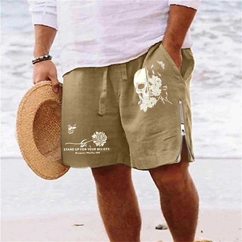 Men's Skull Sunflower Shorts Summer Shorts Beach Shorts Mid Waist Hawaiian Casual Daily Holiday Going out Zipper Drawstring Elastic Waist Designer Clothing Apparel 2025 - $23.99 –P3