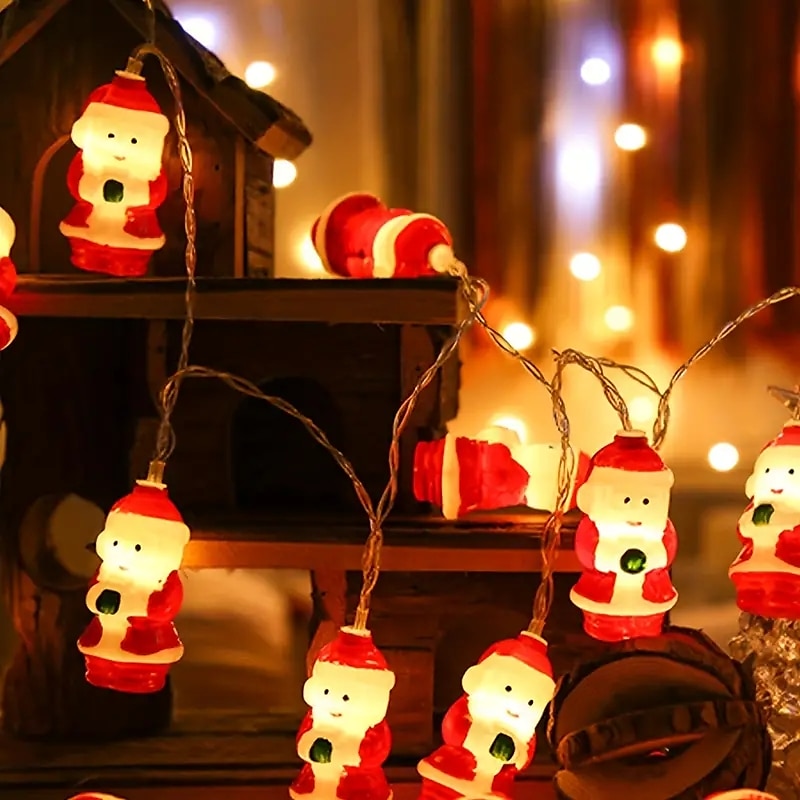 santa řetězová světla 1,5 m 10 LED 3 m 20 LED diod vánoční večírek domácí okno balkon terasa vodotěsná dekorace 2025 - $16.49 –P6
