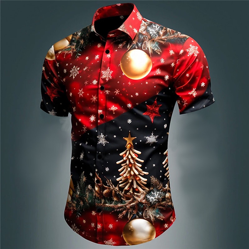 chemise décontractée pour homme, motif père Noël, arbre de Noël, cloche, tenue quotidienne, sortie, week-end, automne / automne, manches courtes, noir, blanc, rouge, s, m, l, chemise en tissu de 2025 ? $24.99 –P3