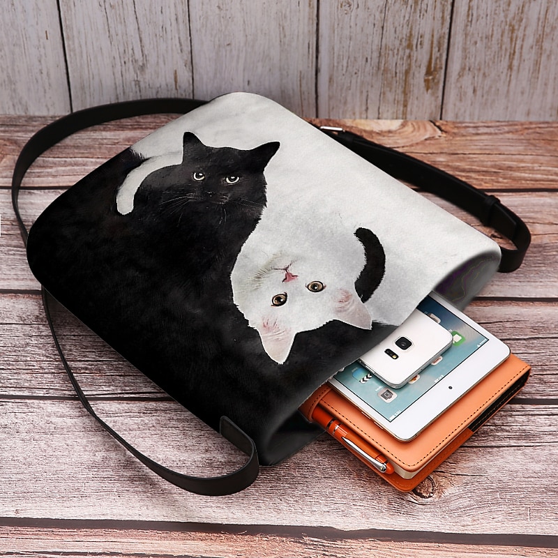 Umhängetasche mit Yin-Yang-Katzen-Design – künstlerische Schultertasche mit schwarz-weißem Katzen-Print für Damen, perfekt für den Freizeit- und Alltagsgebrauch 2025 - $19.99 –P4