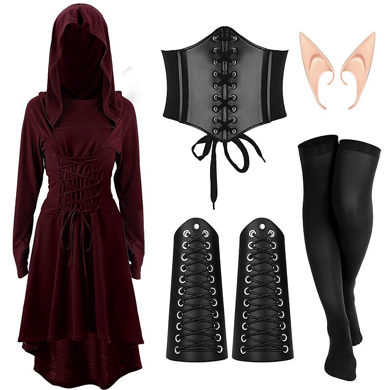 Retro Vintage Punk e gótico Medieval Vestidos Corpete Roupa Viking Ranger Elfo Tiro com arco Mulheres Viking Fantasia Dia Das Bruxas Carnaval Festa Casual / Diário LARP Adulto Vestido Cinto Meias de 2025 por $44.99 –P11
