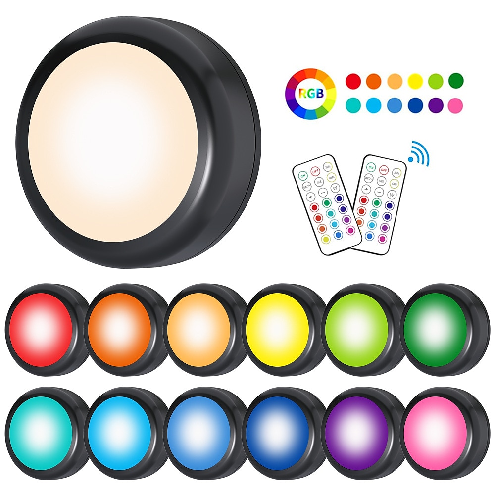 φώτα led puck με τηλεχειριστήριο, φωτισμός κάτω από το ντουλάπι 13 χρωμάτων ασύρματα φώτα ντουλάπας με δυνατότητα αλλαγής μπαταρίας, φώτα ώθησης κολλήματος, αλλαγή χρώματος κάτω από τα φώτα 2025 - $17.99 –P4