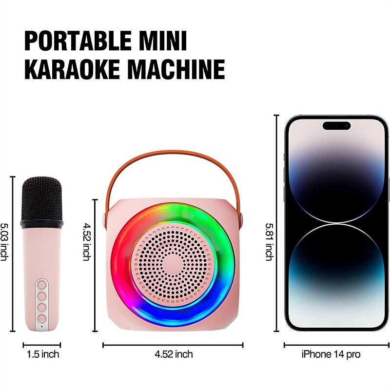 Mini-karaokemachine voor kinderen, draagbare Bluetooth-karaokeluidspreker met 2 willoze microfoons en led-verlichting voor verjaardagscadeaus voor thuisfeesten voor jongens/meisjes 2025 - $76.99 –P6