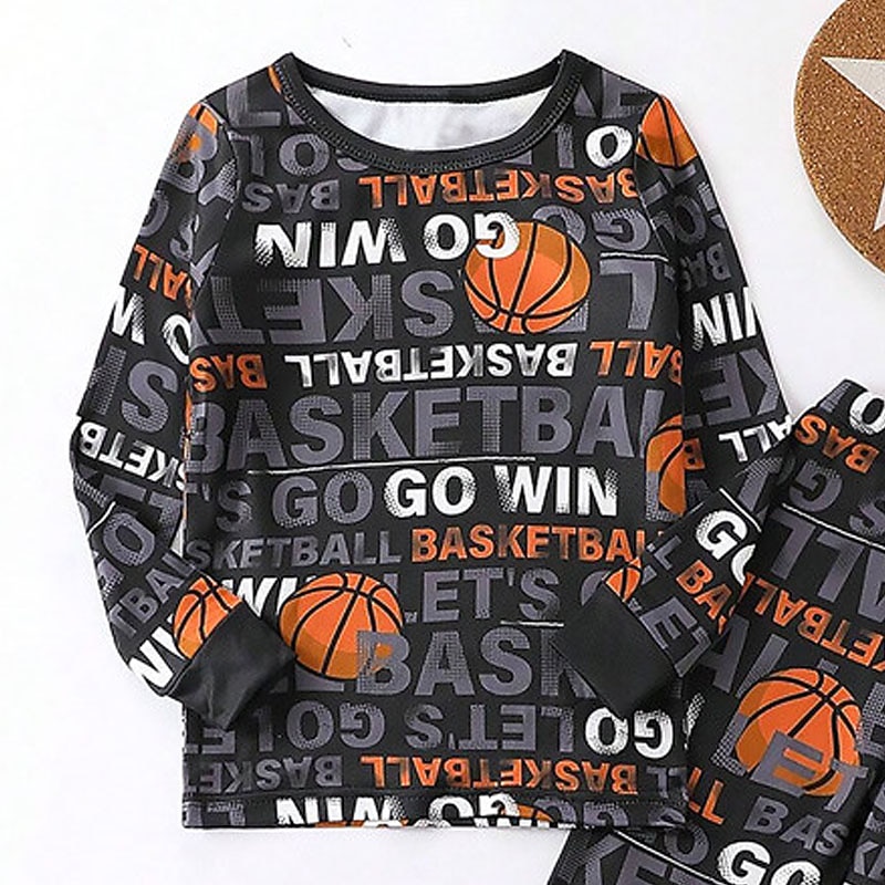 Chlapecké 3D Písmeno Basketbal Pyžamové soupravy Dlouhý rukáv 3D tisk Podzim Zima Aktivní Chladný Denní Děti 3-12 let Tričkový Domů Ležérní Vevnitř Běžný 2025 - $16.49 –P4
