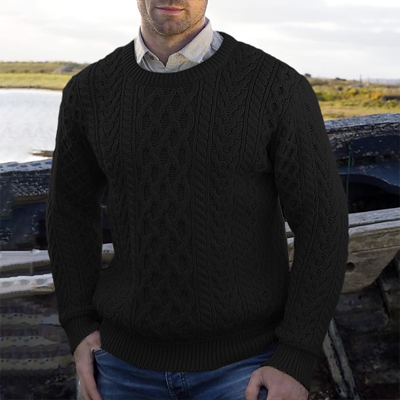 Men's Irish Pullover Sweater Jumper Knit Sweater Ribbed Cable Knit Regular Tops Knitted Plain Crew Neck Vintage Keep Warm Daily Wear Going out Clothing Apparel Fall Winter 2025 - $36.99 –P3