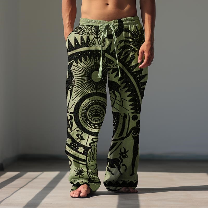 pantaloni da uomo vintage etnici con stampa 3d pantaloni da strada per uscire poliestere marrone verde kaki s m l pantaloni elasticizzati a vita media del 2026 a $24.99 –P5