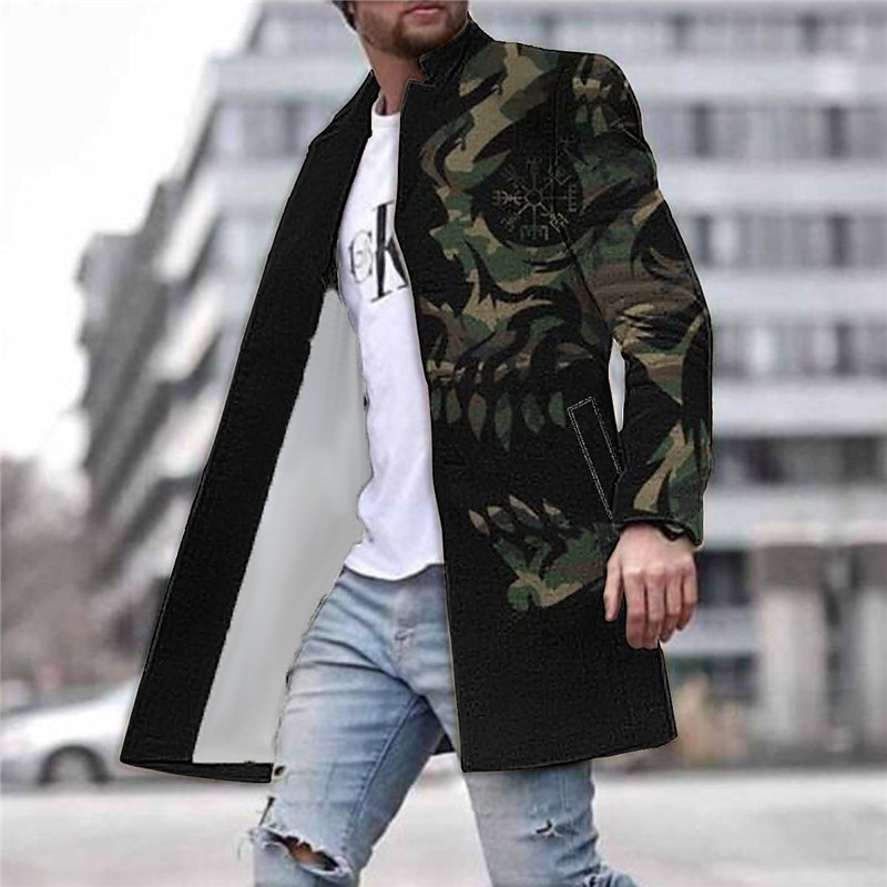 Herren Totenkopf Motiv Grafik-Drucke Wintermantel Mantel warm halten Atmungsaktiv Komfortabel Modisch Strassenmode Cool Arbeit Freizeitskleidung Ausgehen Tasche Bedruckt Herbst Winter Umlegekragen 2025 - $67.99 –P1
