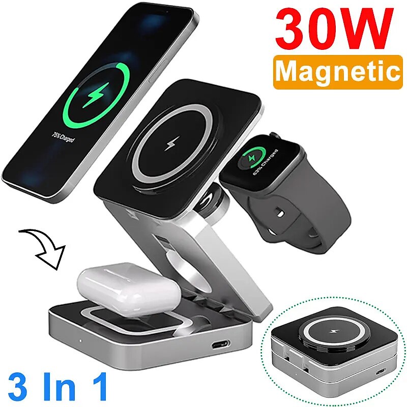 3 In 1 Foldable Wireless Charger Stand Dock Magnetic Fast Charging Station for IOS Watch 8 7 Portable Stand for IPhone 14 13 2025 - $57.99 –P6