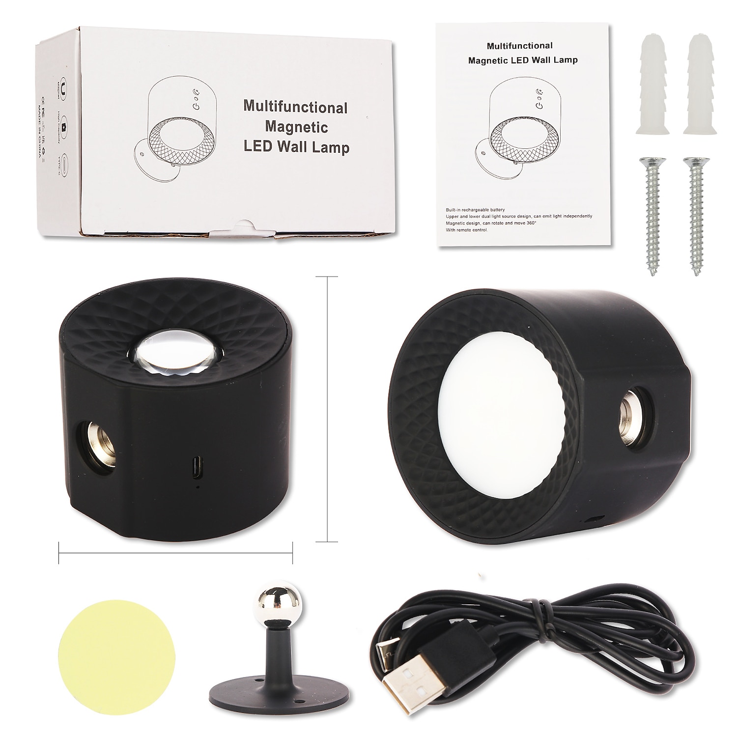 Lámpara de pared LED, lámpara de pared con fuente de luz arriba y abajo, lámpara de pared con bola magnética giratoria esférica recargable de 360°, control remoto de soporte, lámpara de pared 2025 - $33.99 –P4