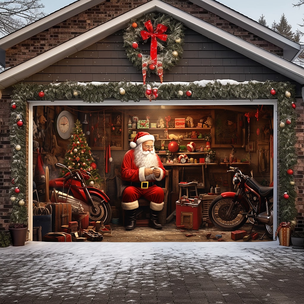 Christmas Door Decorations Outdoor Garage Door Cover Santa Xmas Door Banner Santa Claus Snowman Large Door Mural Backdrop Decoration forHoliday Home Wall Decorations 2026 - $29.99 –P8