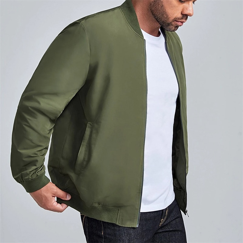 Denim Vintage Casual Men's Bomber Jacket Coat Daily Wear Vacation Going out Fall & Winter Standing Collar Long Sleeve Army Green XS S M Polyester Jacket 2024 - $39.99 –P3