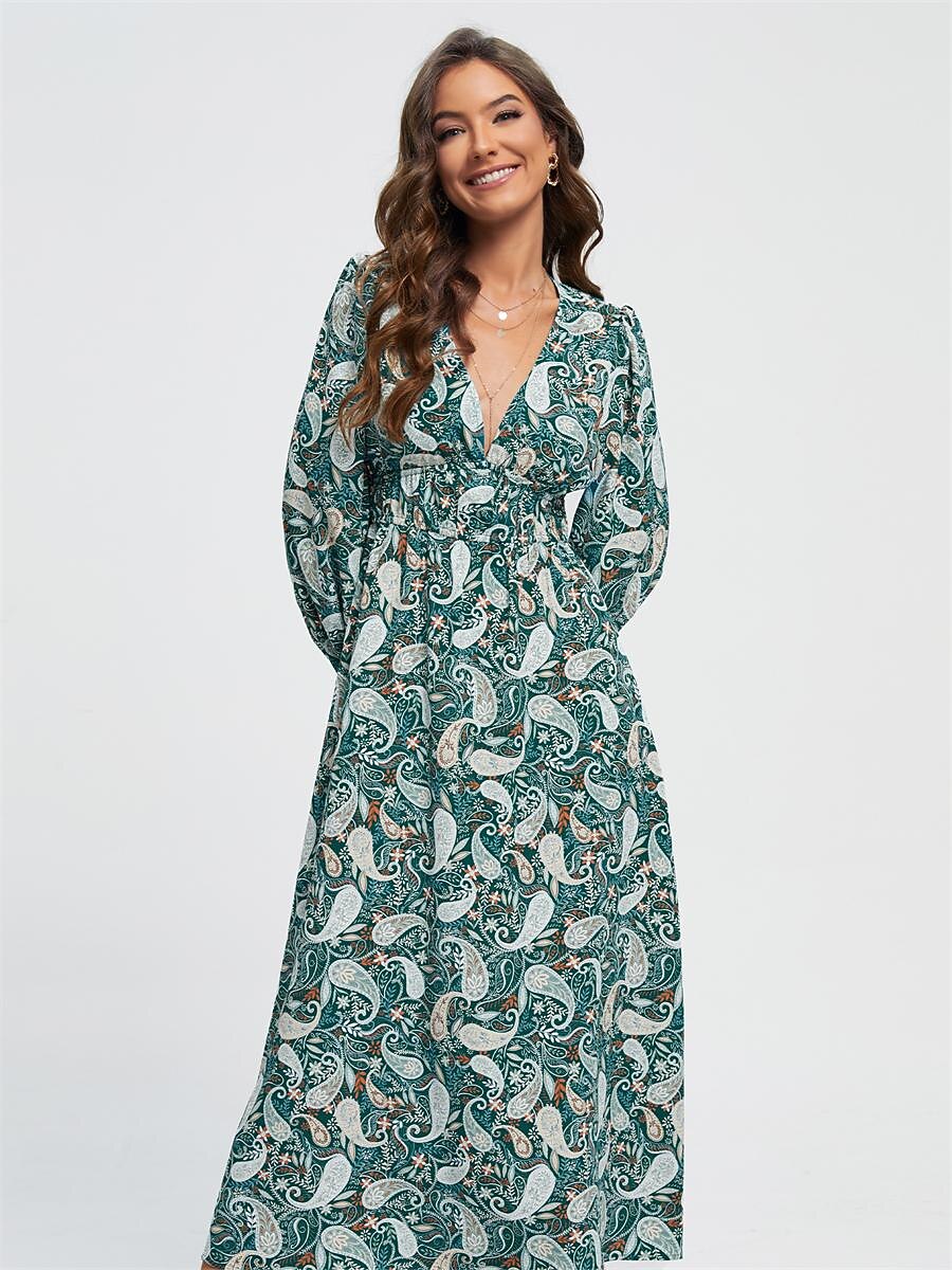 robe midi décontractée à motif cachemire et col en V de 2026 ? $91.99 –P5