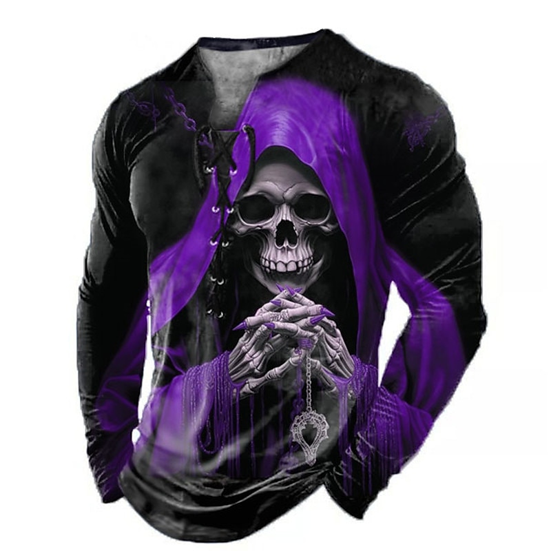 Homme Graphique Squelette Crânes T-shirt manche longue T-shirt Impression 3D Col Chemise Mode Quotidien Extérieur Occasionnel Fête Sortir Rouge Bleu Violet Printemps & Automne Vêtement Tenue S M L XL de 2025 ? $20.99 –P4
