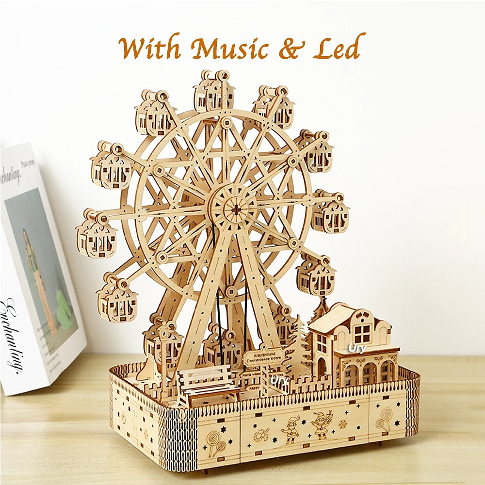 3D Wooden Puzzles Led Rotatable Ferris Wheel Music Octave Box Model Mechanical Kit Assembly Decor DIY Toy Gift for Kid Adult 2025 - $68.99 –P4