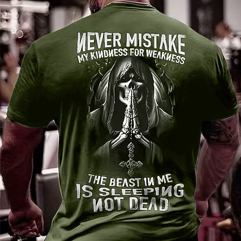 2026年 男性用 スカル Tシャツ 半袖 Tシャツ クルーネック シャツ スポーツ クラシック カジュアル スポーツ・アウトドア 祝日 お出かけ ブラック ルビーレッド アーミーグリーン 夏 衣類 S M L XL XXL XXXL  コレクション – $20.99 –P4