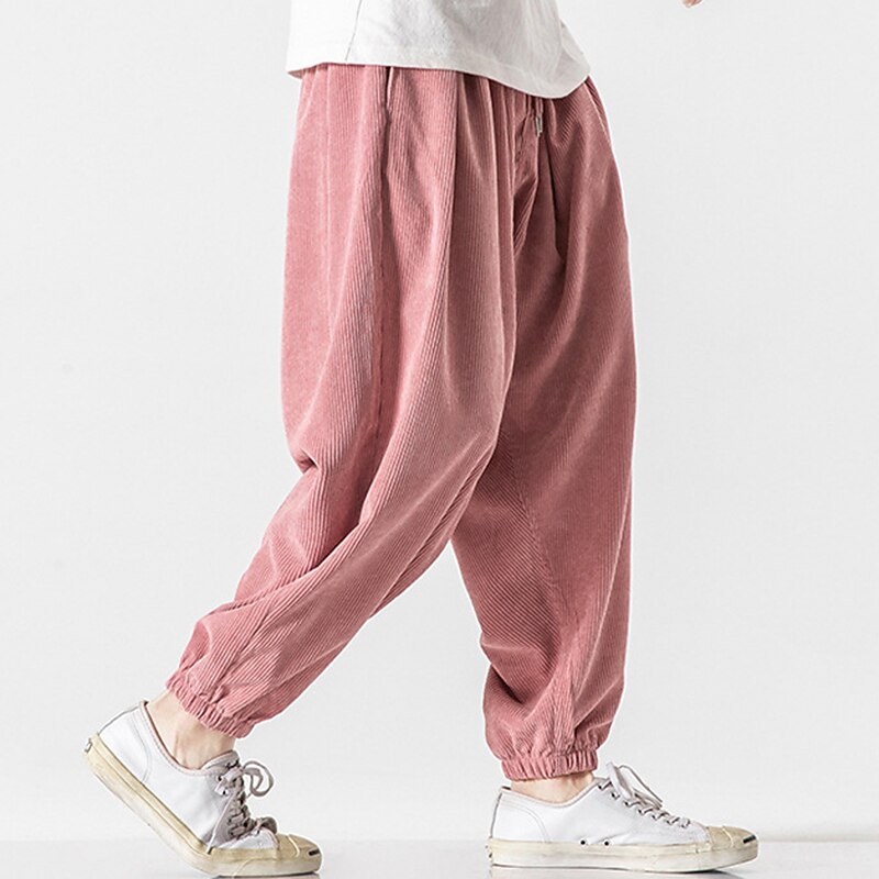 Men's Sweatpants Corduroy Pants Carrot Pants Pocket Drawstring Elastic Waist Plain Comfort Breathable Outdoor Daily Going out Fashion Casual Black Pink 2026 - $49.99 –P4